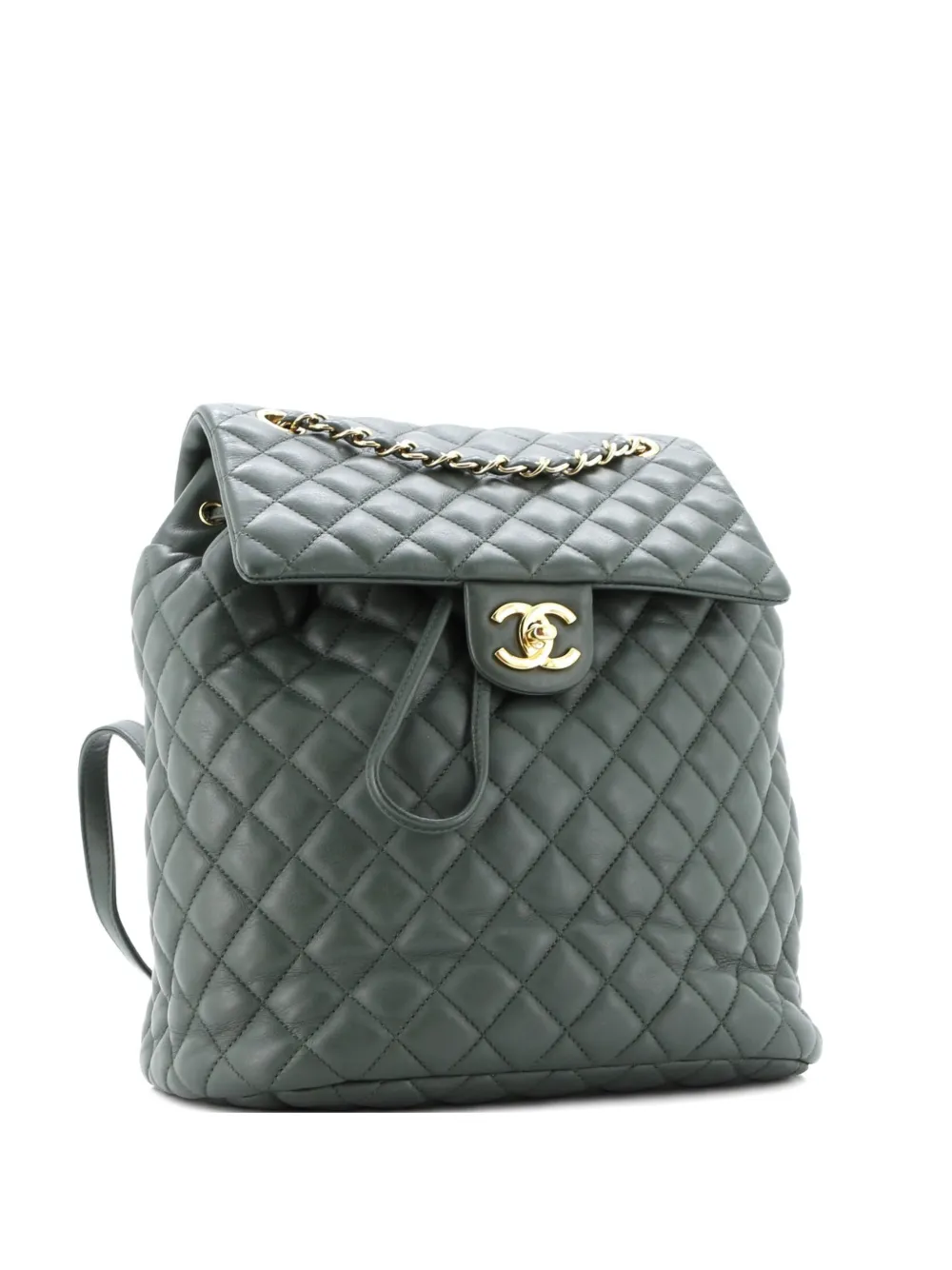 Pre-owned Chanel Urban Spirit Quilted Lambskin Large Backpack In Green
