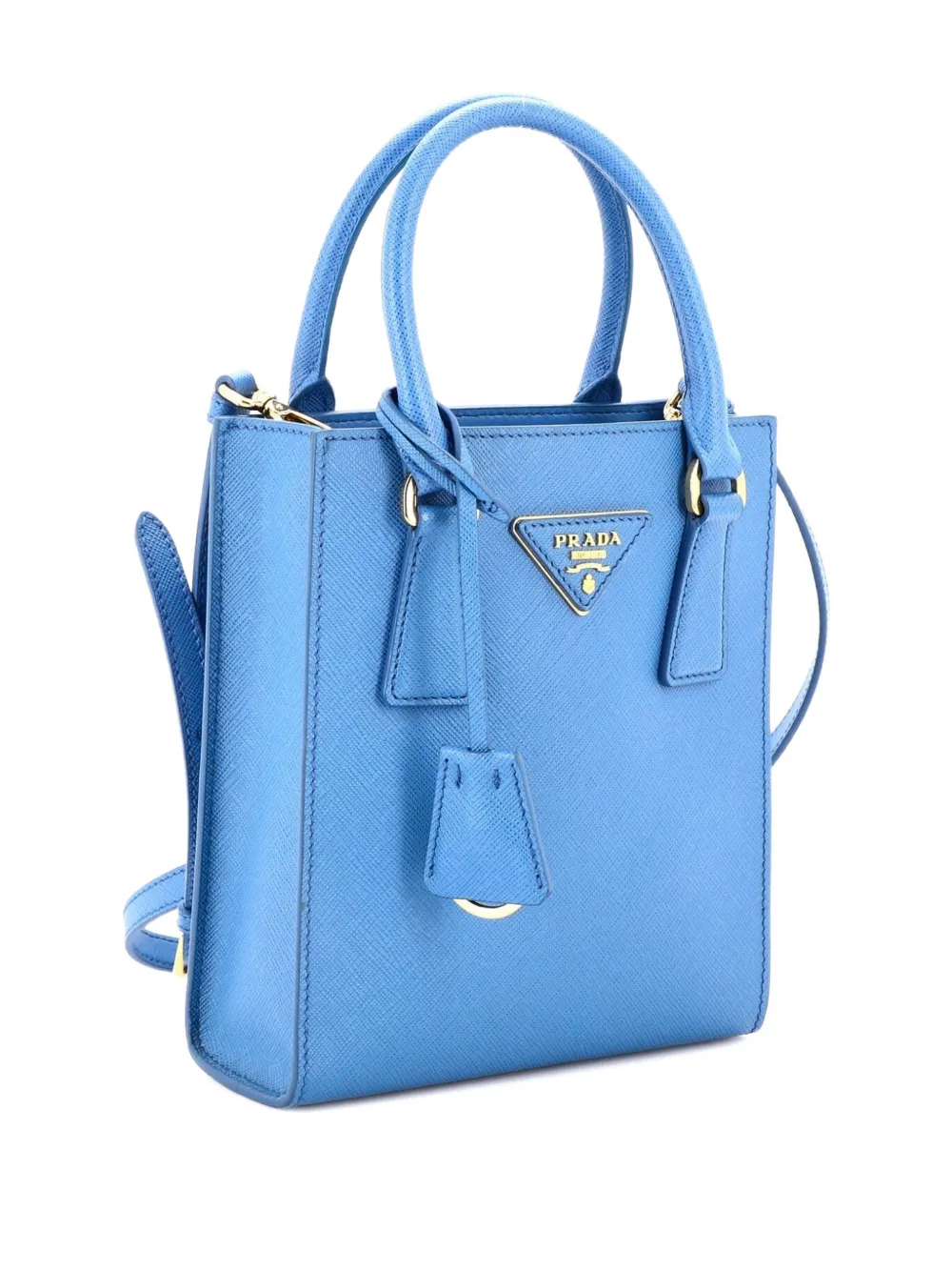 Pre-owned Prada Lux Convertible Shopper Saffiano Leather Mini Tote Bag In Blue