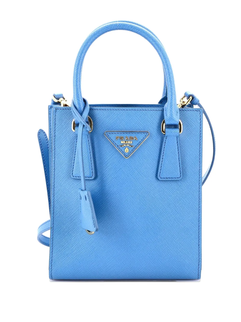 Pre-owned Prada Lux Convertible Shopper Saffiano Leather Mini Tote Bag In Blue