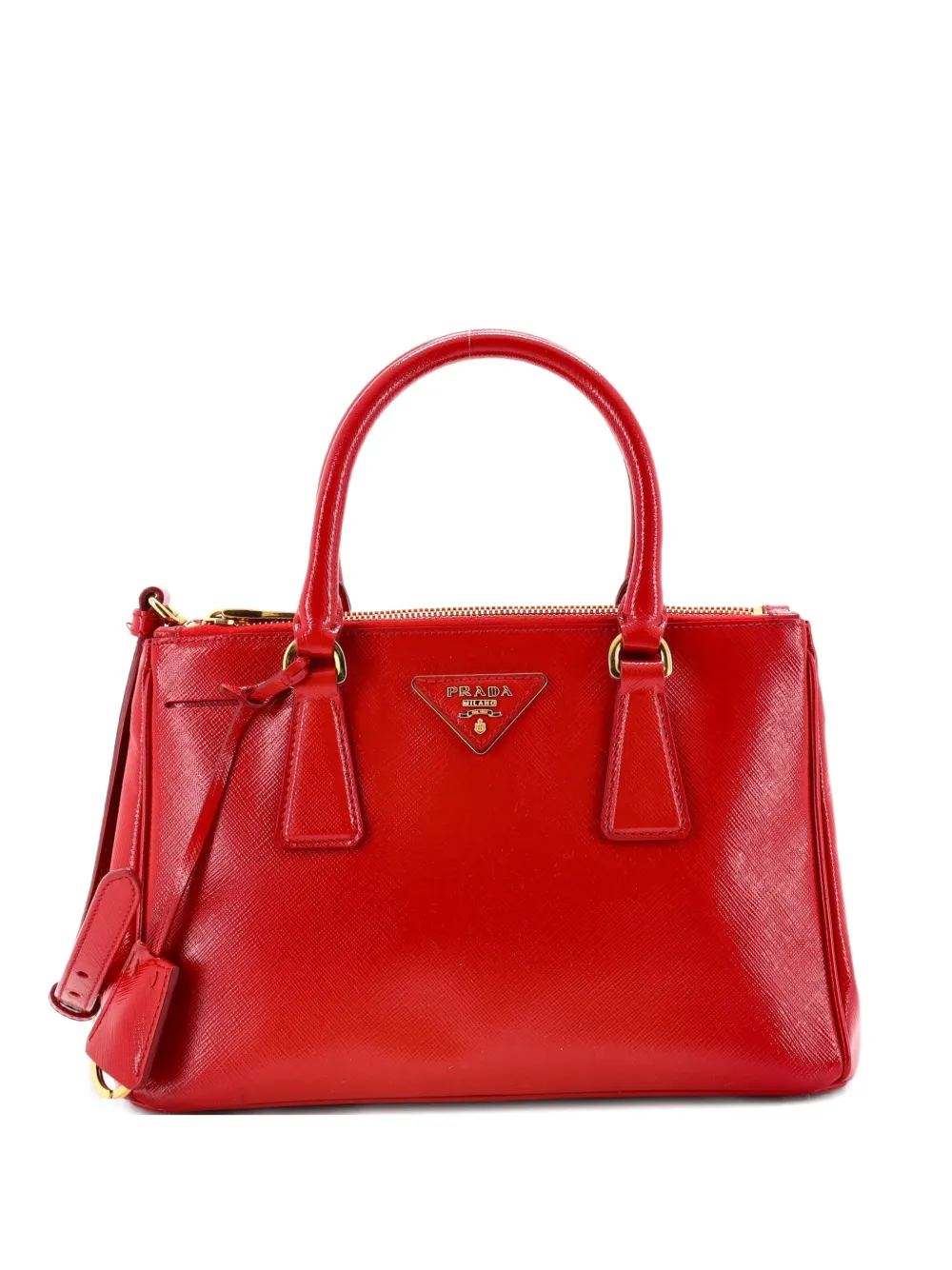 Click to view more detailed imagery on our partner's website Pre-owned Prada Double Zip Lux Vernice Saffiano Leather Mini Tote Bag In Red