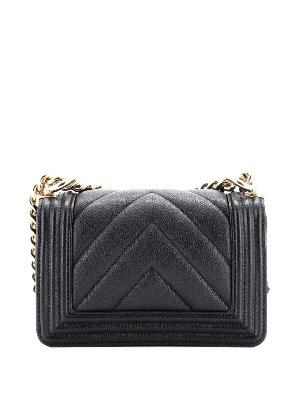 Pre-owned Chanel Boy Flap Bag Chevron Caviar Mini Crossbody Bag In Black