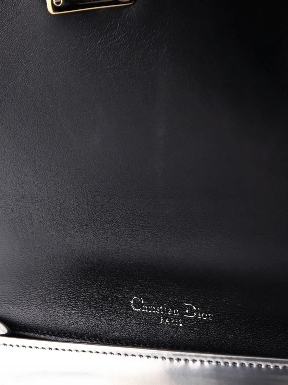 DIOR Pre-owned Ama Flap Bag Beaded Leather Small Shoulder Bag In Silver