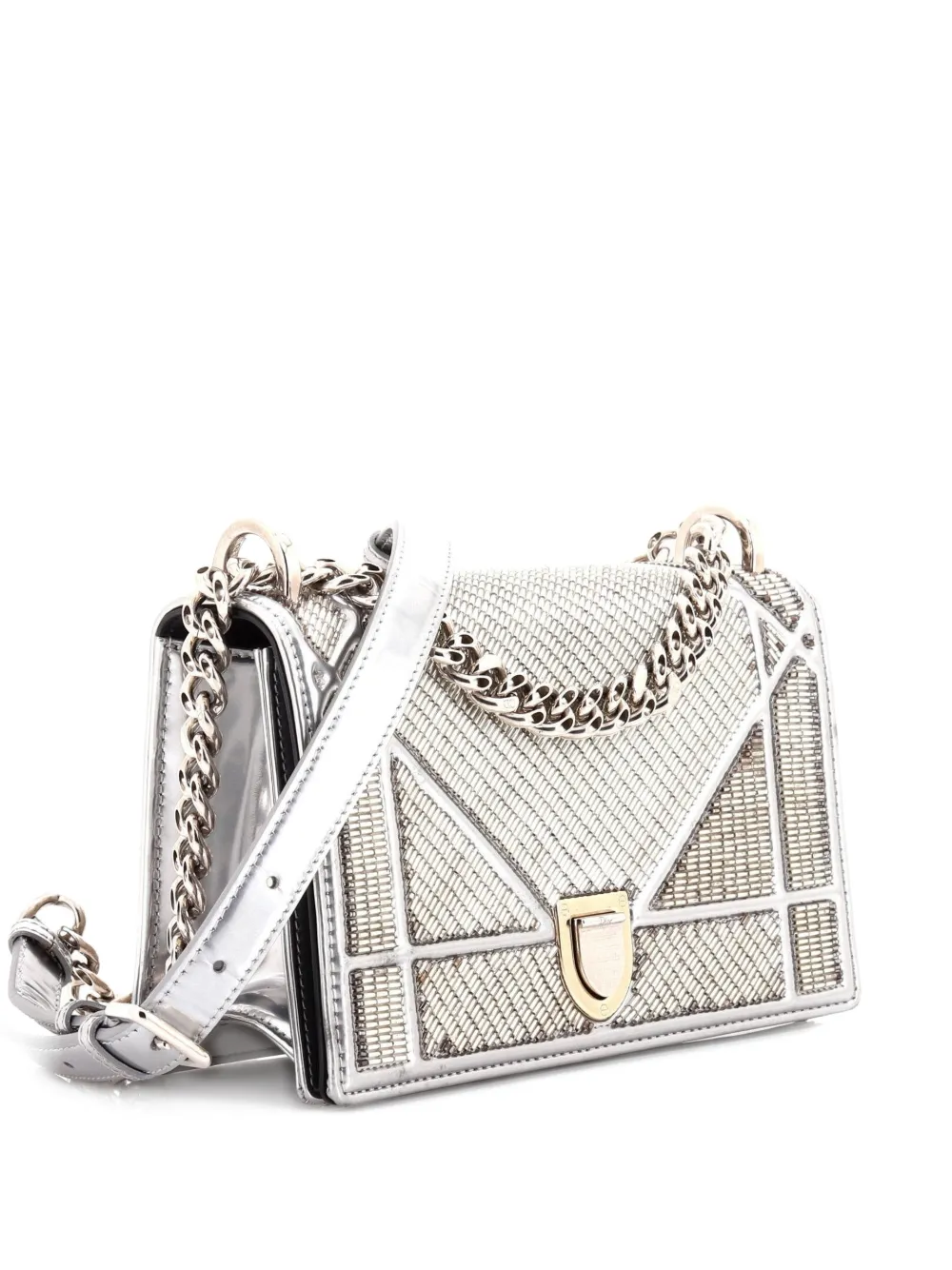 Christian Dior Pre-Owned Diorama Flap Bag Beaded Leather Small shoulder bag - Argento