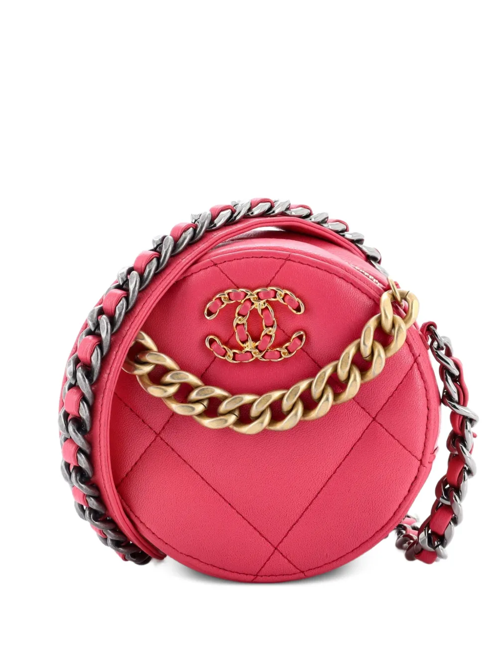 CHANEL Pre-Owned 19 Round with Chain Quilted Leather clutch bag - Rosa