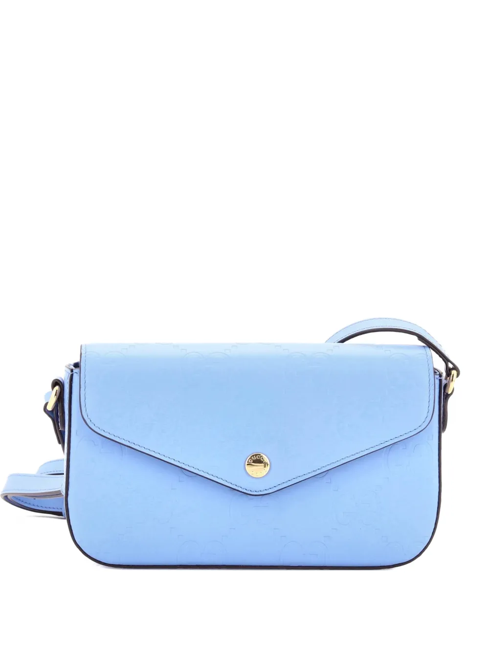 Click to view more detailed imagery on our partner's website Pre-owned Gucci Envelope Flap Jumbo Gg Embossed Leather Super Mini Crossbody Bag In Purple