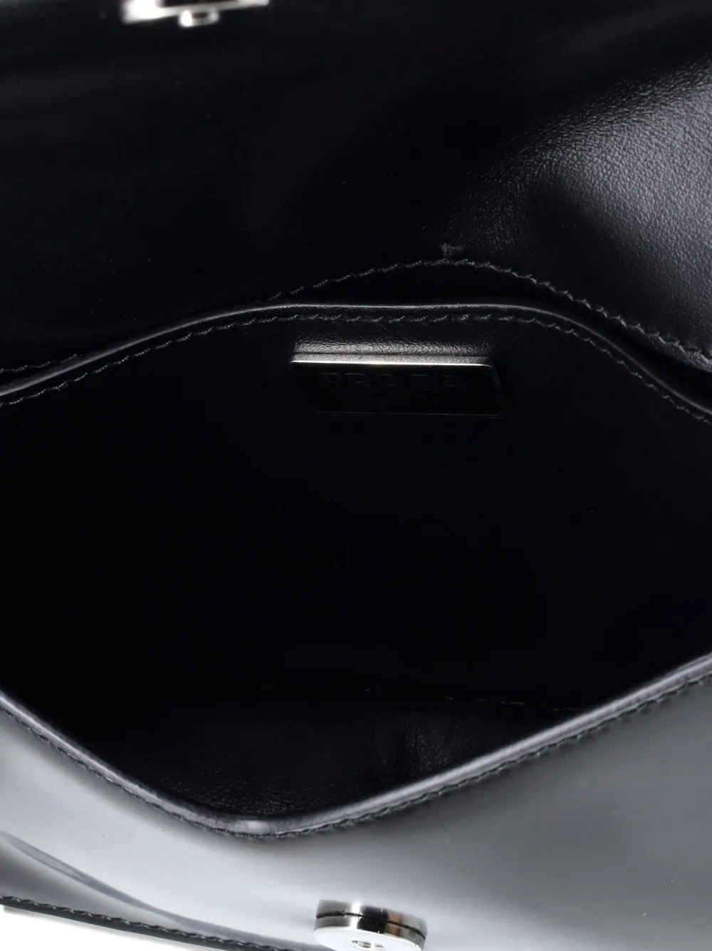 PRADA Pre-owned Maxi Triangle Logo Chain Flap Bag Brushed Leather Small Crossbody Bag In Black