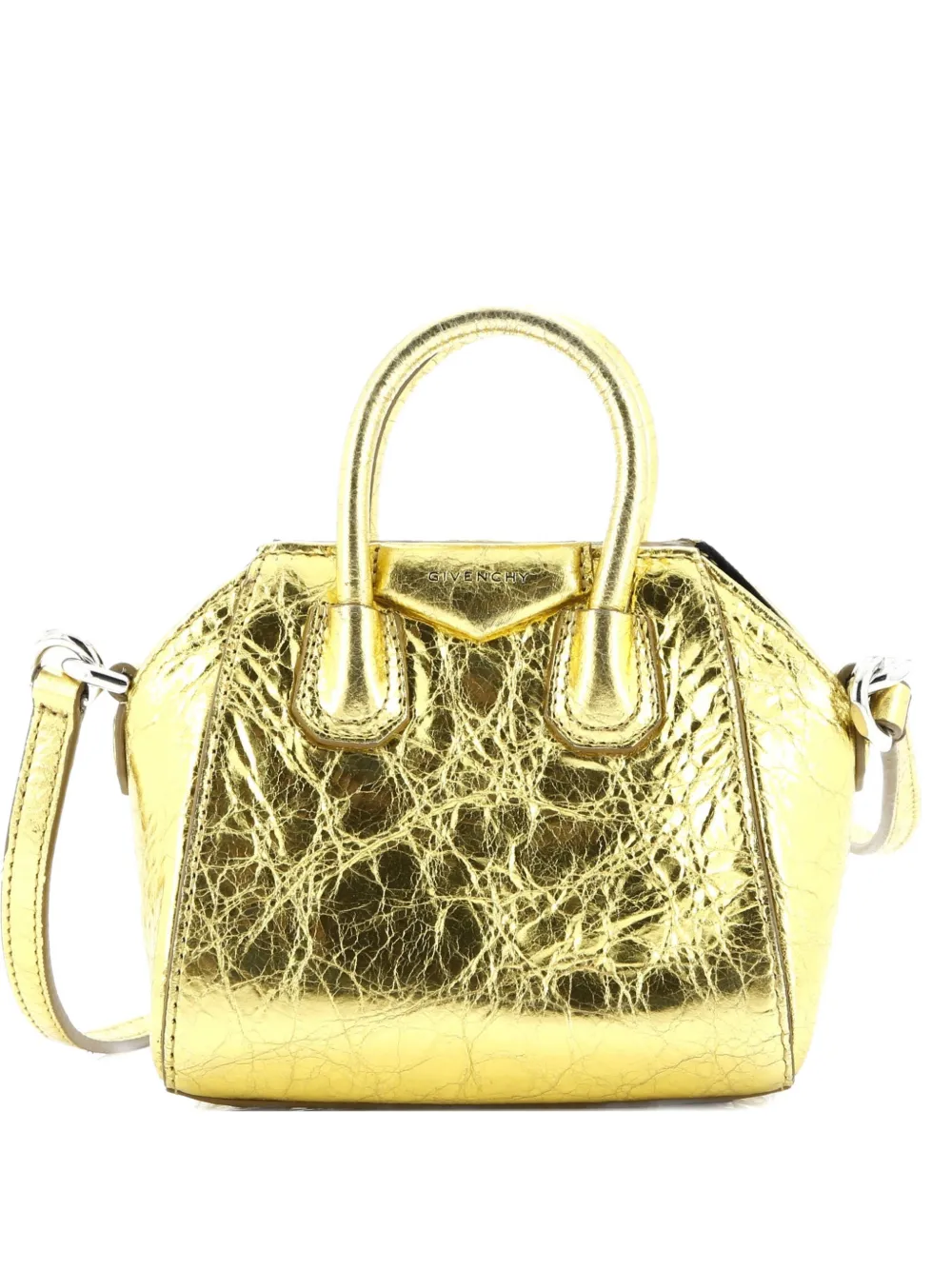 Pre-owned Givenchy Antigona Bag Leather Micro Crossbody Bag In Gold