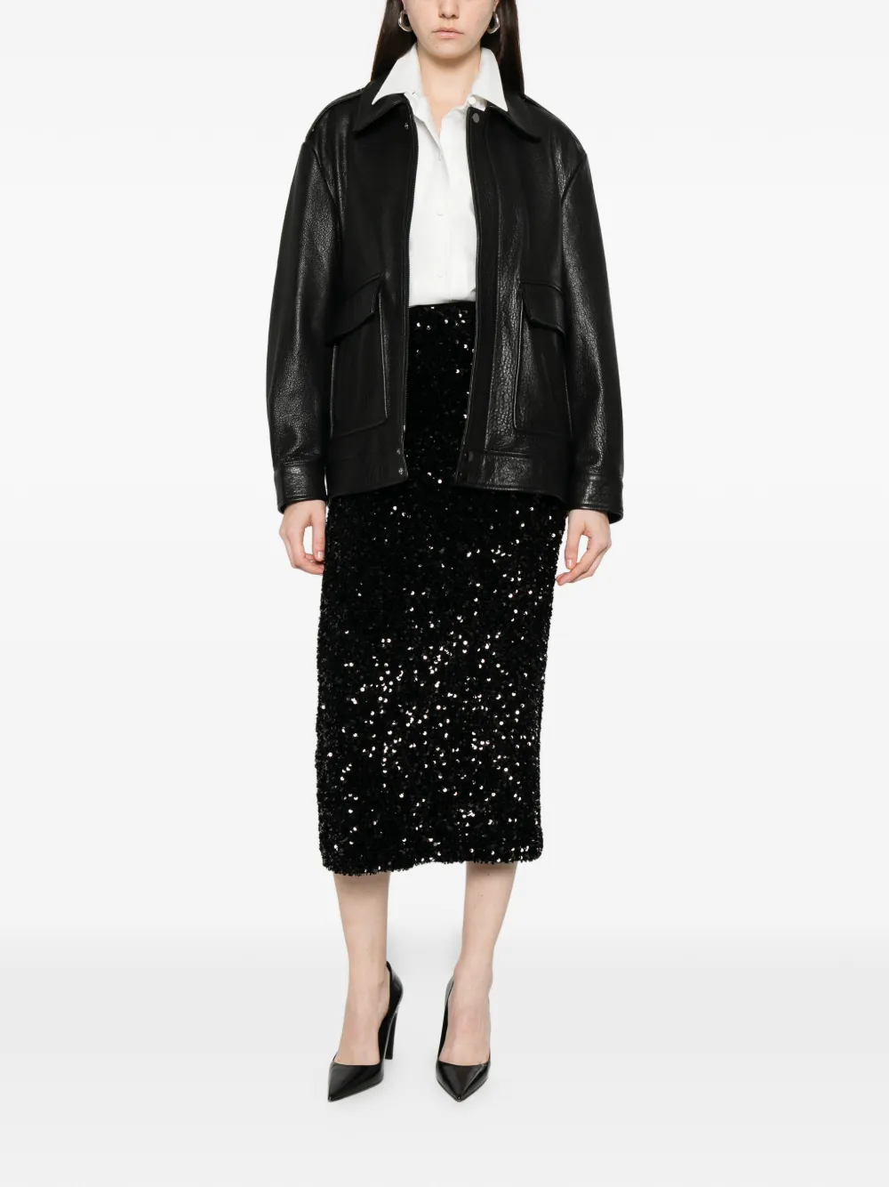 Vince Sequin-embellished Midi Skirt In Black