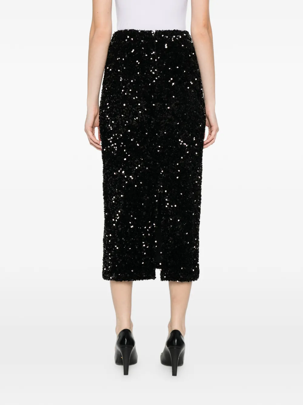 Vince Sequin-embellished Midi Skirt In Black