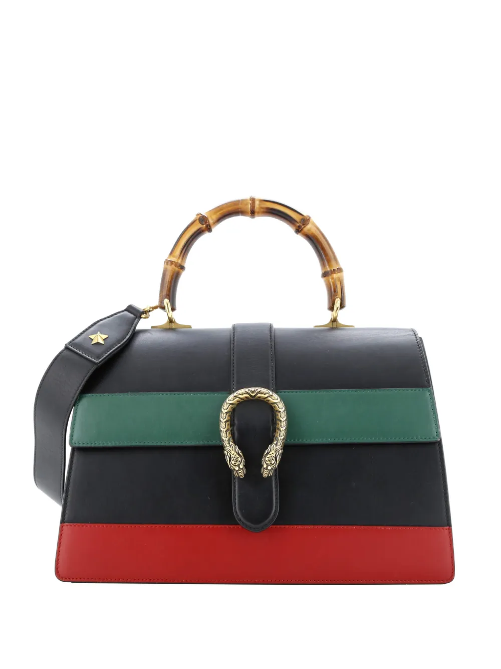 Pre-owned Gucci Dionysus Bamboo Top Handle Bag Colorblock Leather Large Satchel In Black