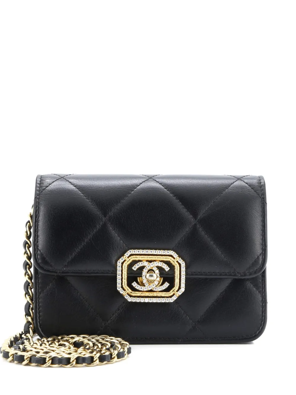 CHANEL Pre-Owned Crystal Geometric Frame CC Clutch with Chain Quilted Calfskin crossbody bag | Black | Image 1