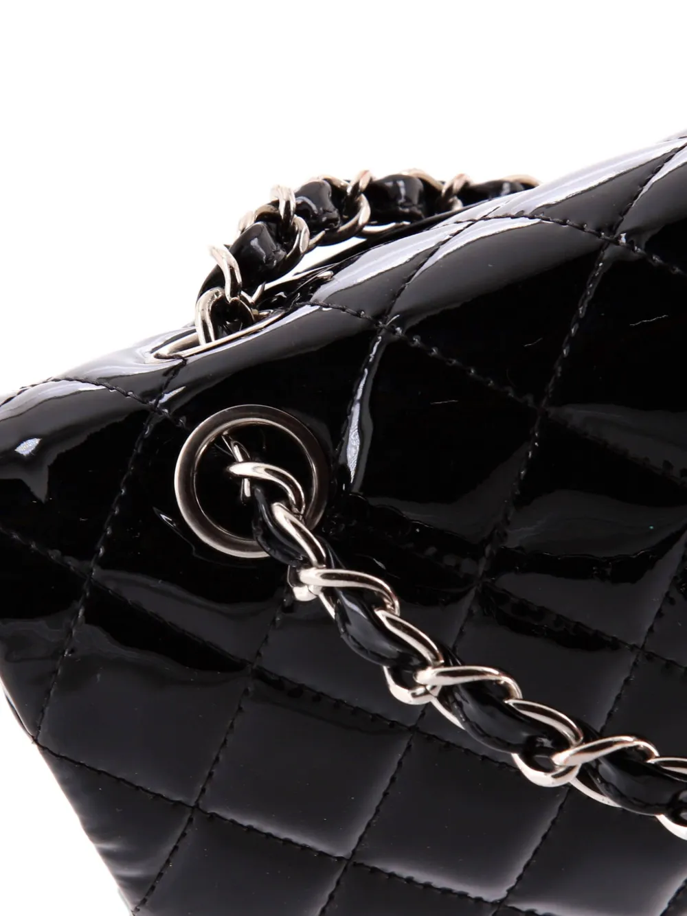 CHANEL Pre-owned Classic Double Flap Bag Quilted Patent Medium Shoulder Bag In Black