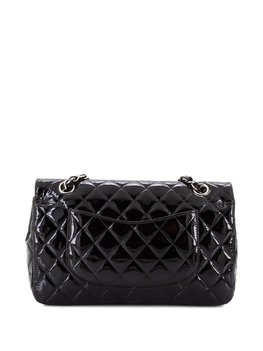 CHANEL Pre-owned Classic Double Flap Bag Quilted Patent Medium Shoulder Bag In Black