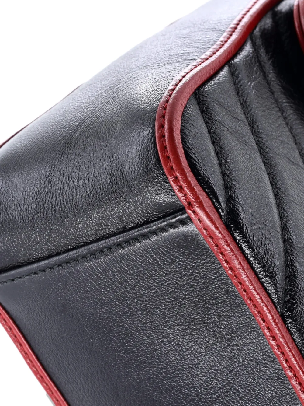 GUCCI Pre-owned Gg Marmont Top Handle Flap Bag Diagonal Quilted Leather Mini Satchel In Black