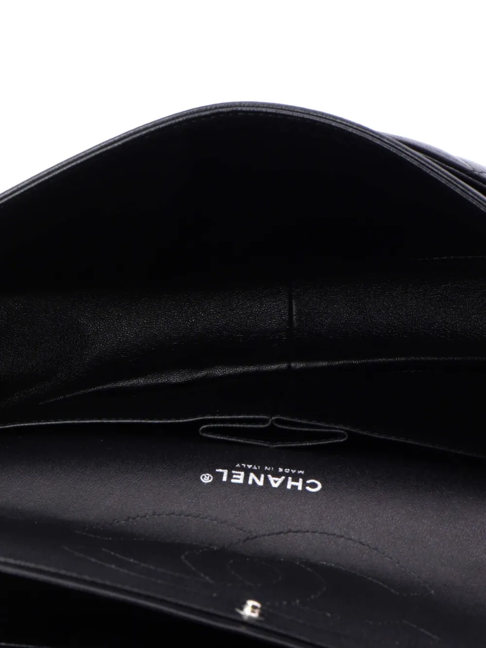 Pre-owned Chanel Classic Double Flap Bag Quilted Lambskin Jumbo Shoulder Bag In Black