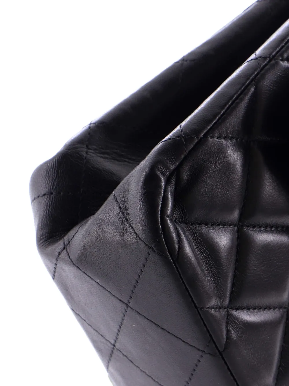 Pre-owned Chanel Classic Double Flap Bag Quilted Lambskin Jumbo Shoulder Bag In Black