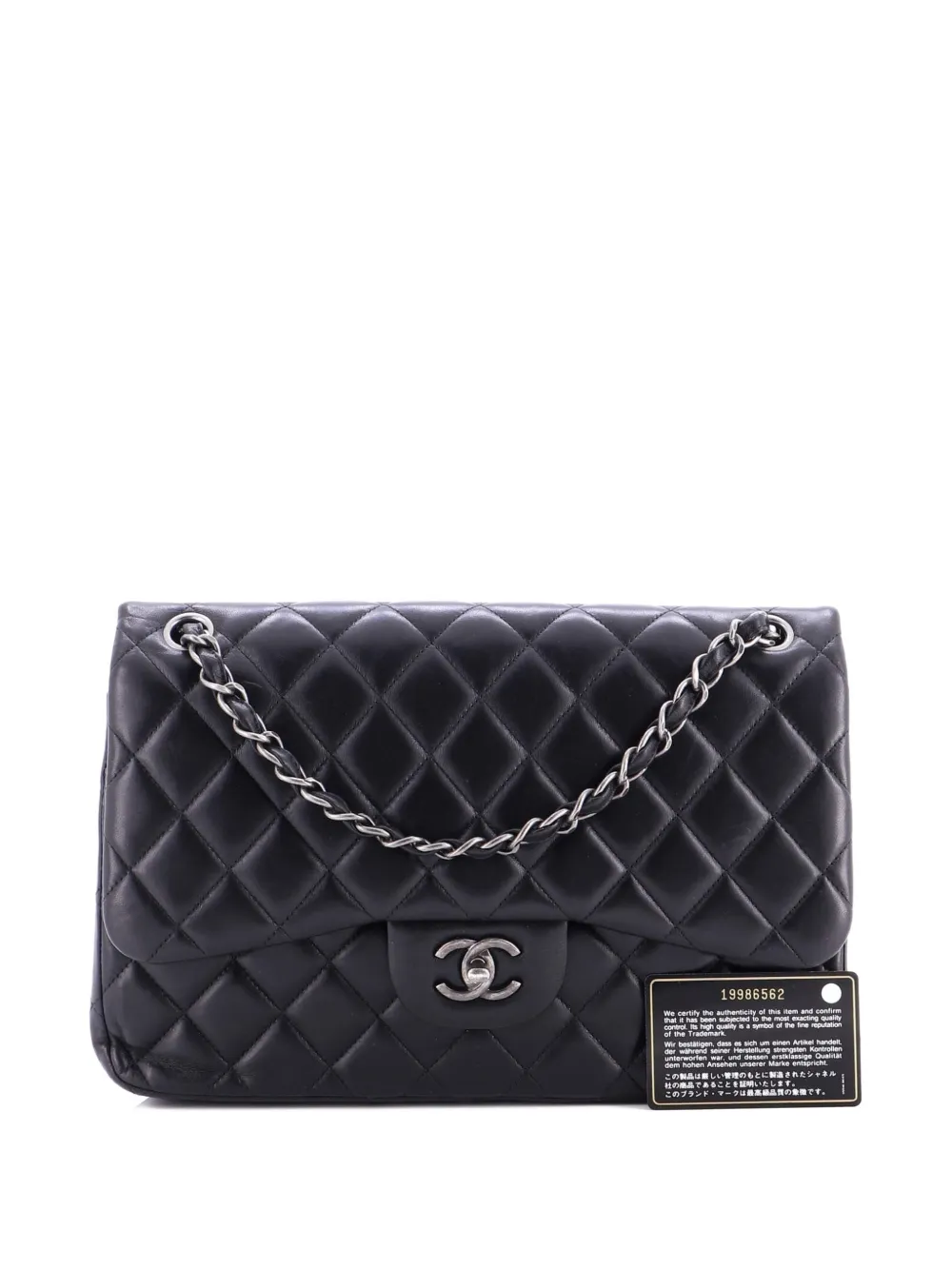 Pre-owned Chanel Classic Double Flap Bag Quilted Lambskin Jumbo Shoulder Bag In Black
