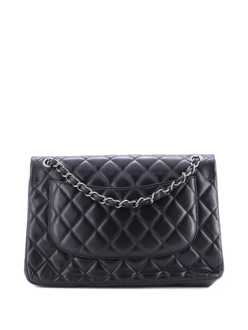 Pre-owned Chanel Classic Double Flap Bag Quilted Lambskin Jumbo Shoulder Bag In Black