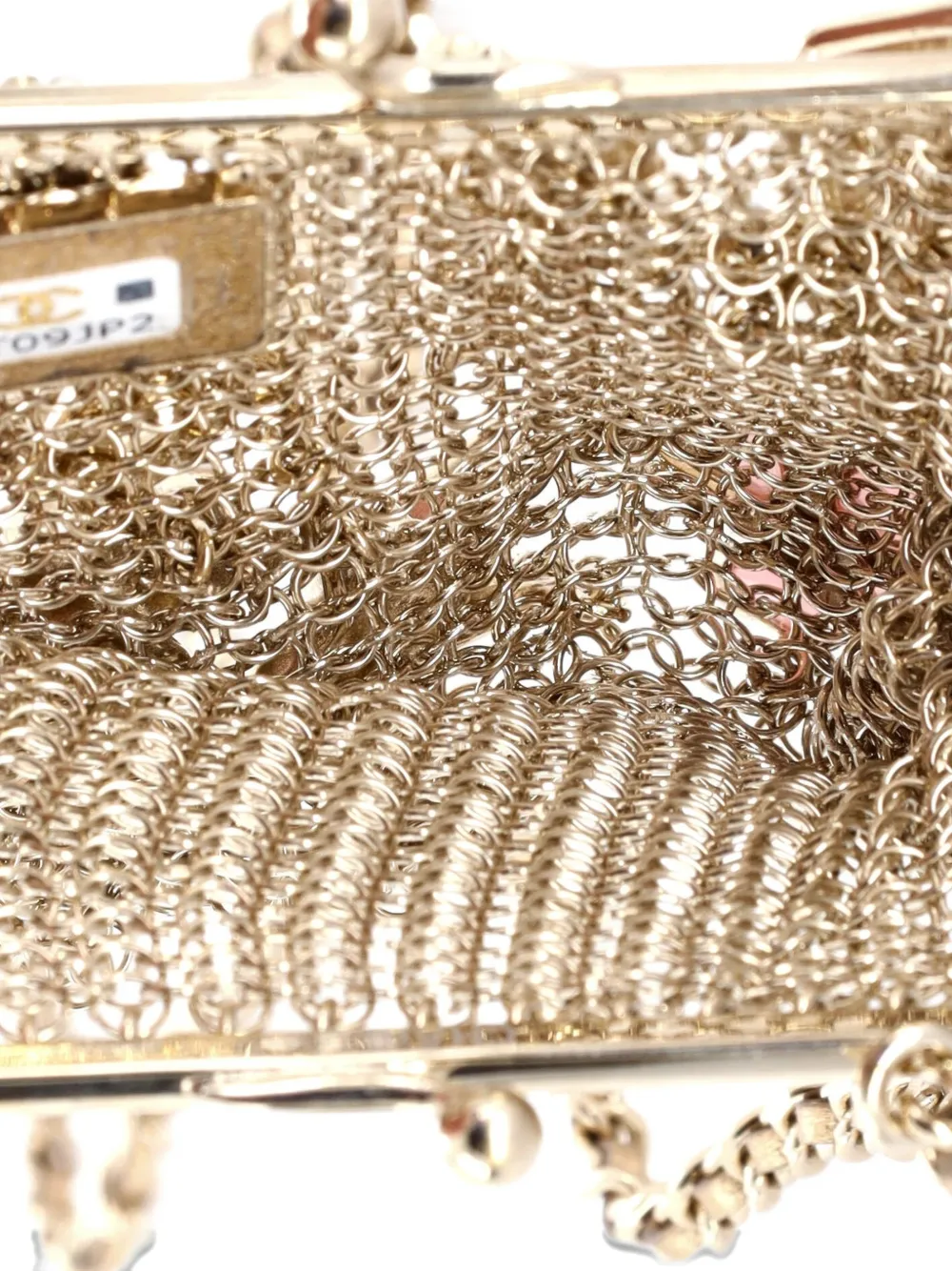 CHANEL Pre-owned Cc Charm Kisslock Frame Clutch With Chain Embellished Metal Mesh Mini Crossbody Bag In Gold
