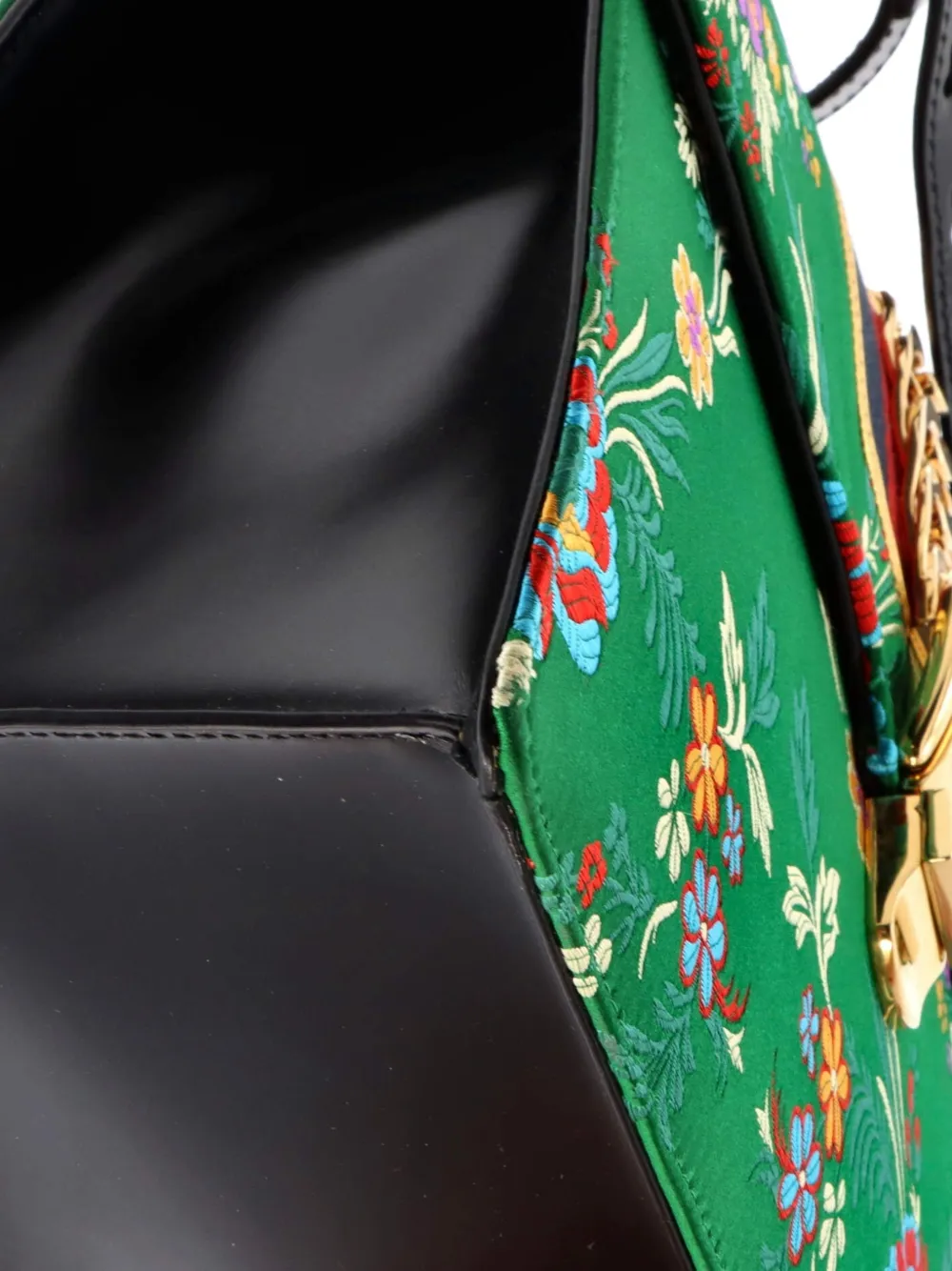 Pre-owned Gucci Sylvie Top Handle Bag Floral Jacquard Medium Satchel In Green