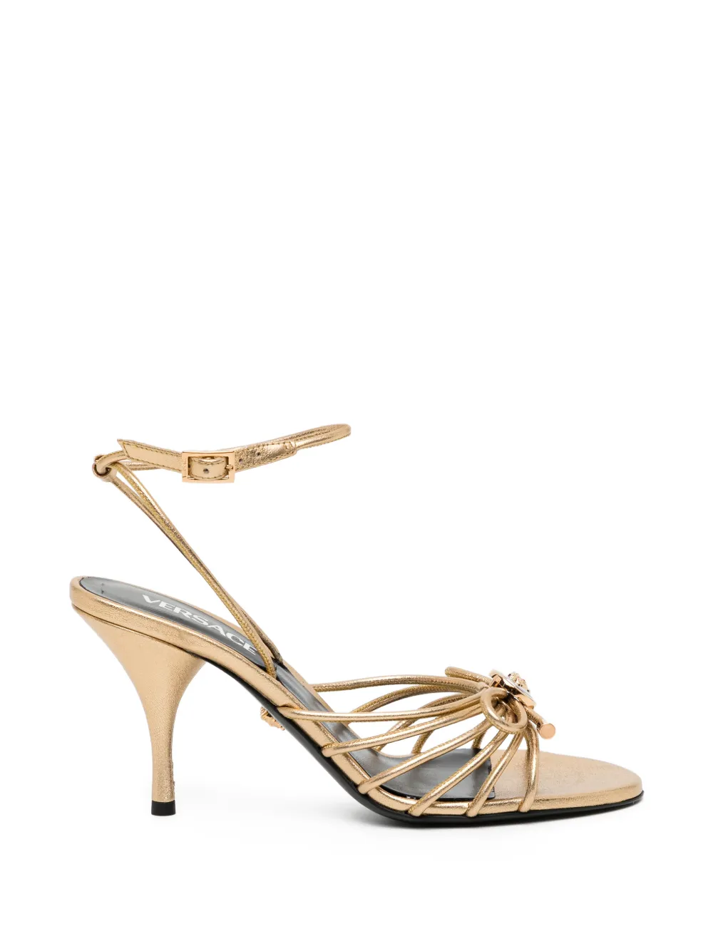 Versace strap knot heeled sandals – Gold