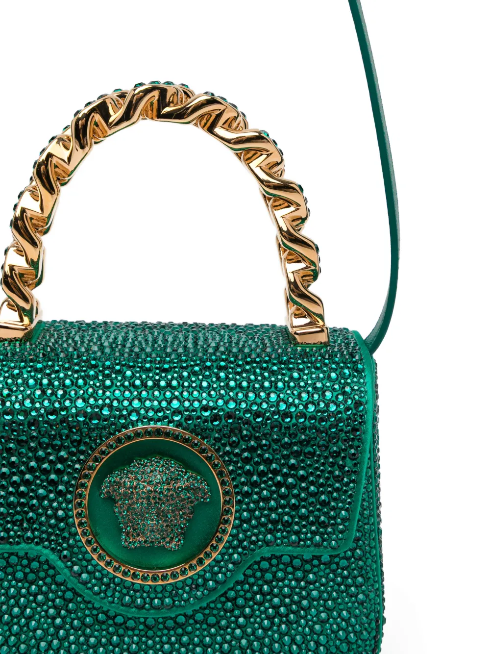 Versace La Medusa verfraaide satijnen mini-tas Groen