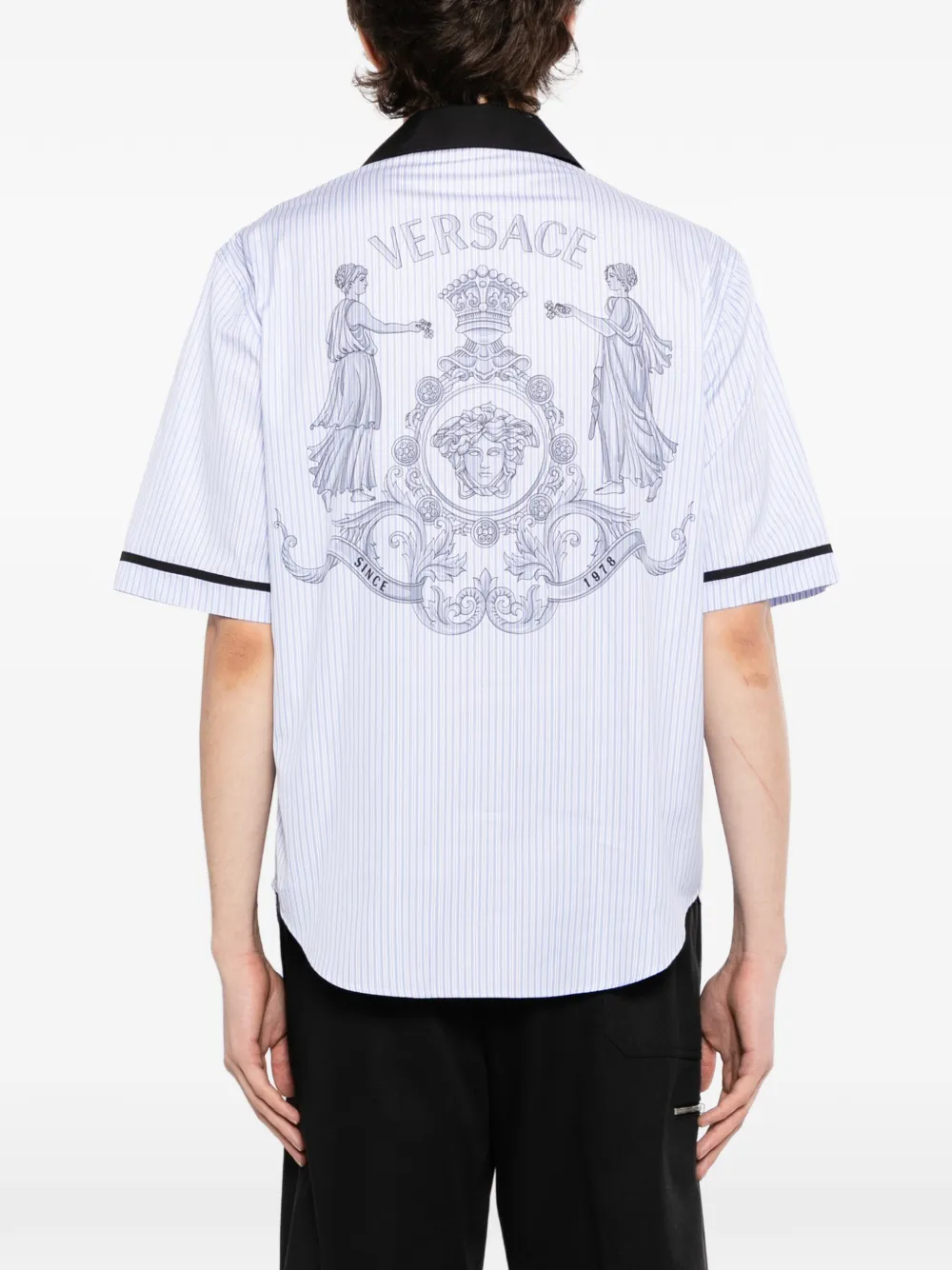 Versace Gestreept overhemd met grafische print Blauw