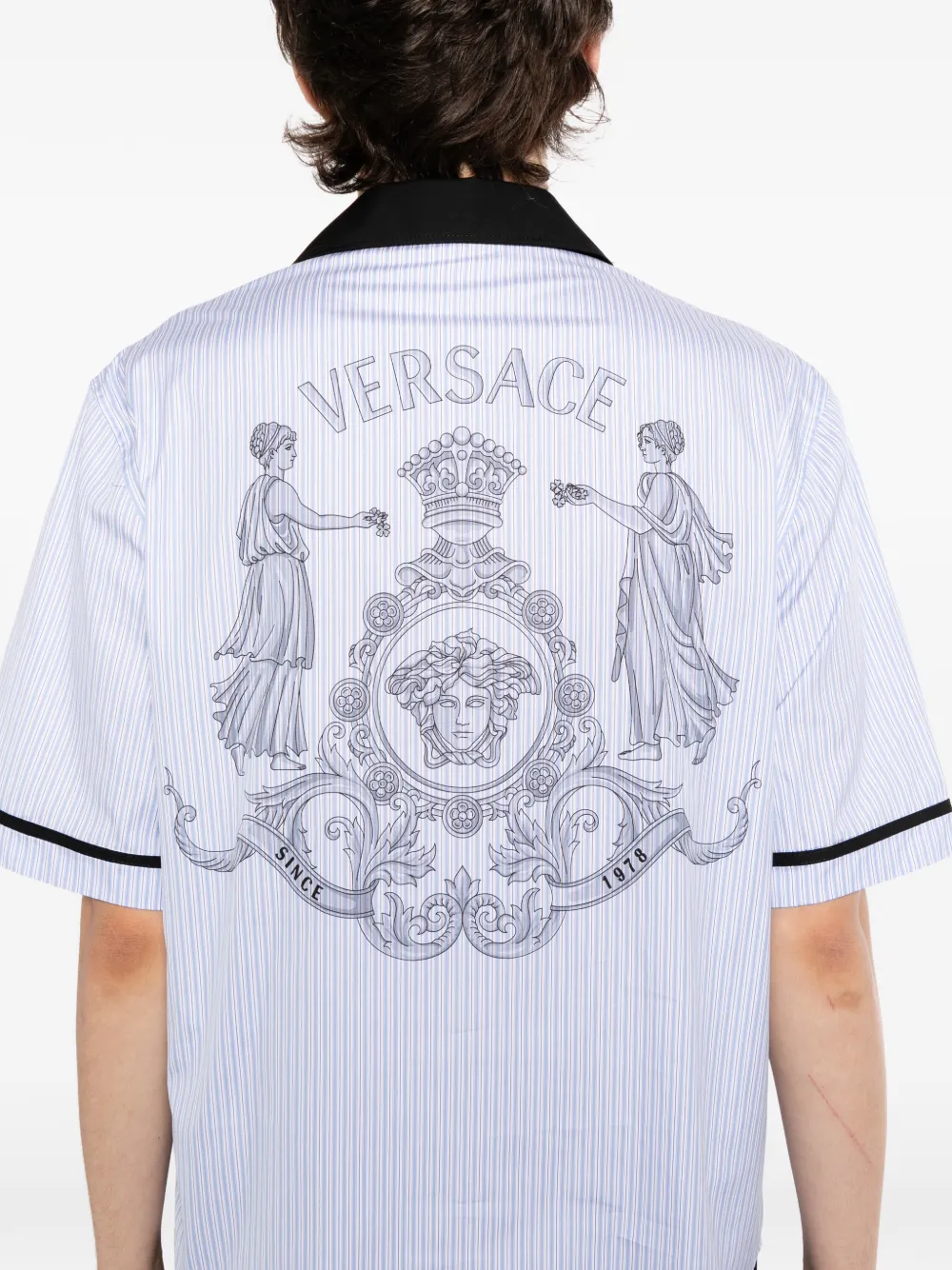 Versace Gestreept overhemd met grafische print Blauw