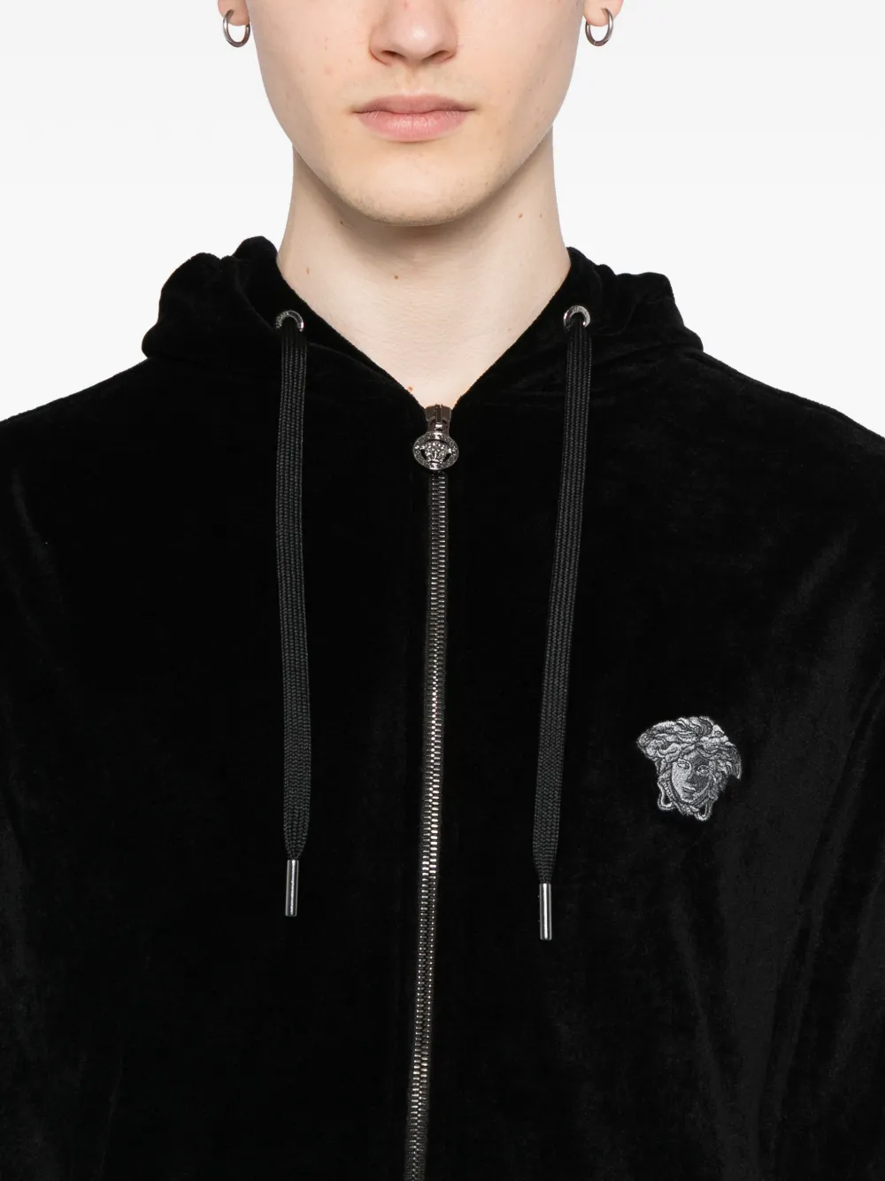 Versace Embroidered Chenille zip-up Hoodie | Black | FARFETCH