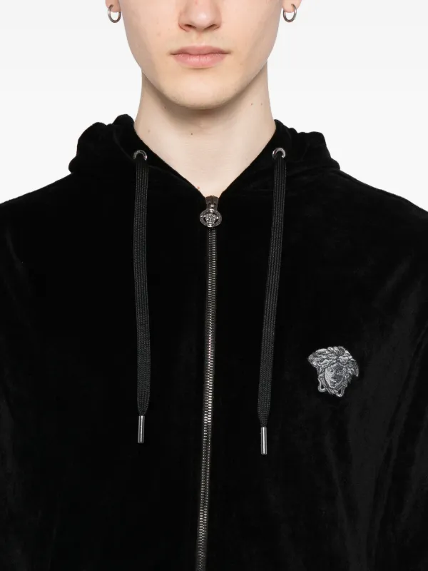 Versace Embroidered Chenille zip-up Hoodie | Black | FARFETCH