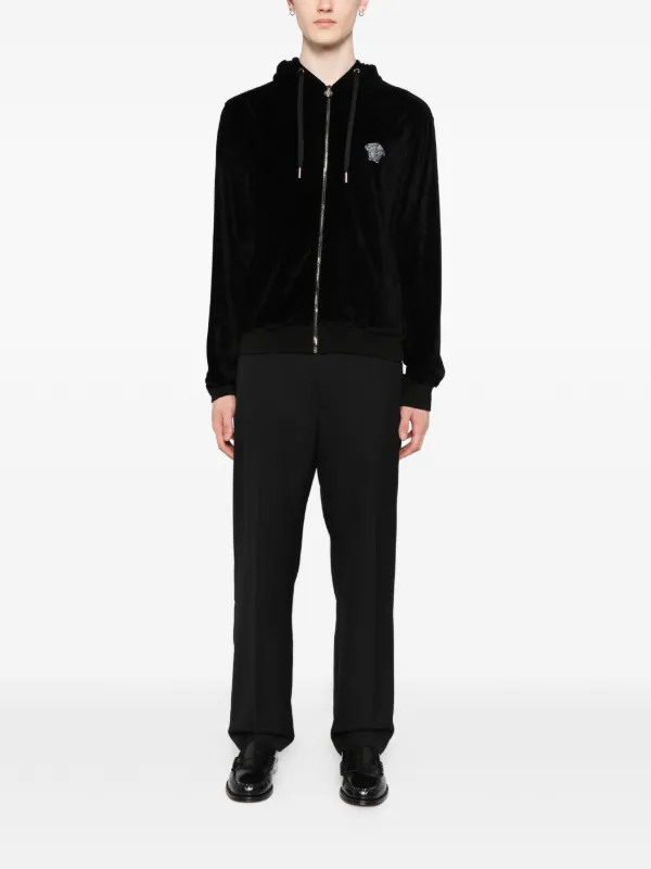 Versace Embroidered Chenille zip-up Hoodie | Black | FARFETCH
