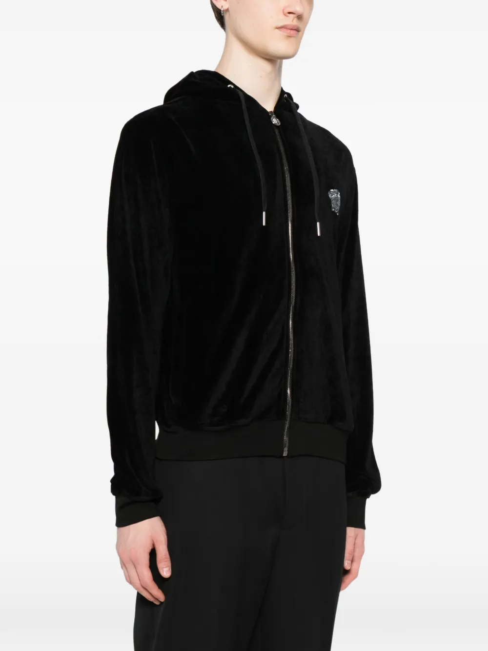 Versace Chenille hoodie met borduurwerk en rits Zwart