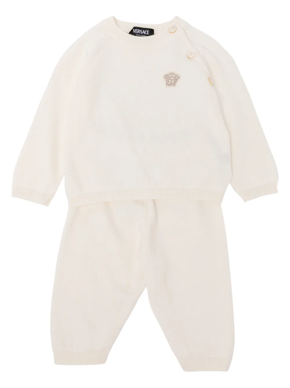 Versace Logo-embroidered Baby Set In Neutral