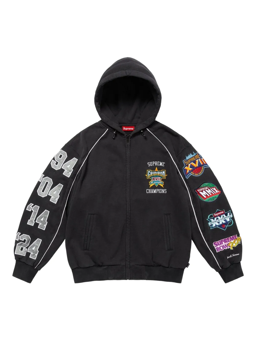 Supreme Playoffs multiple-appliqués zip-up hoodie | Black | Image 1