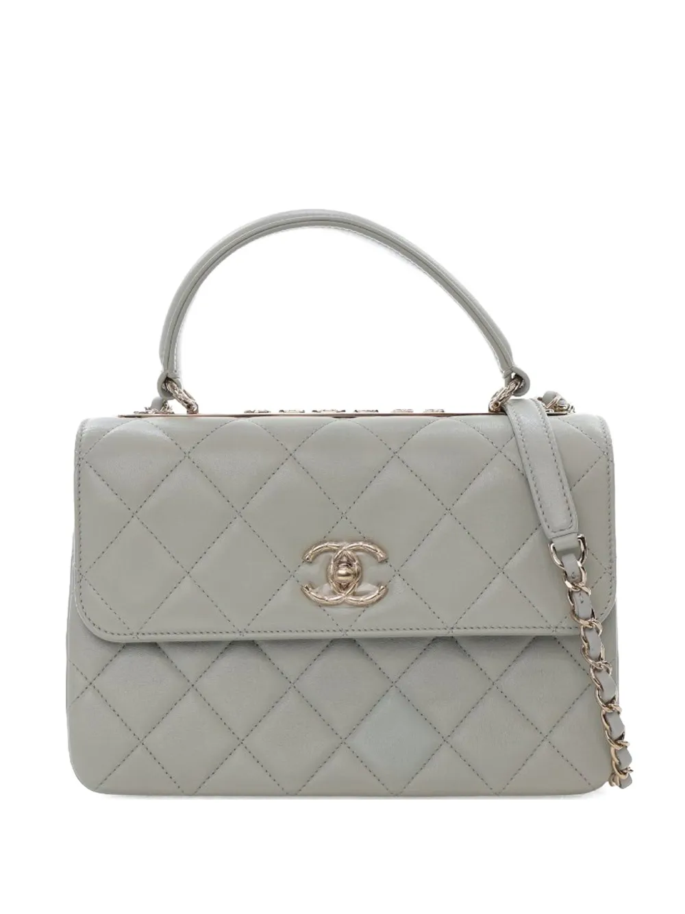 Pre-owned Chanel 2021-2025 Small Lambskin Trendy Cc Top Handle Flap Satchel In Gray