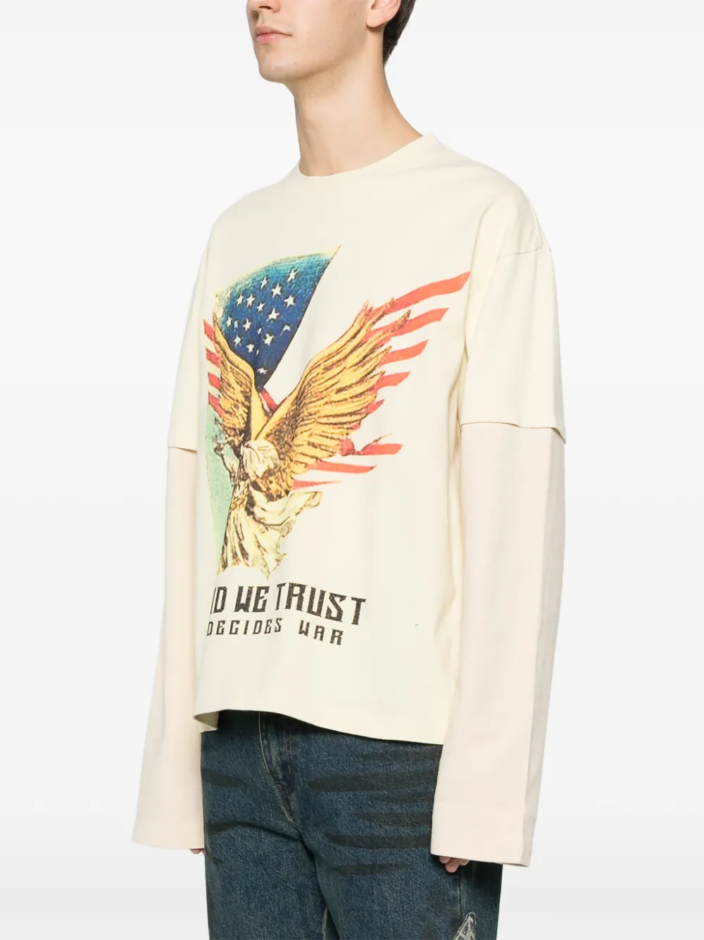  Who Decides War Eagle-graphic Long-sleeve Sweatshirt - Neutrals 