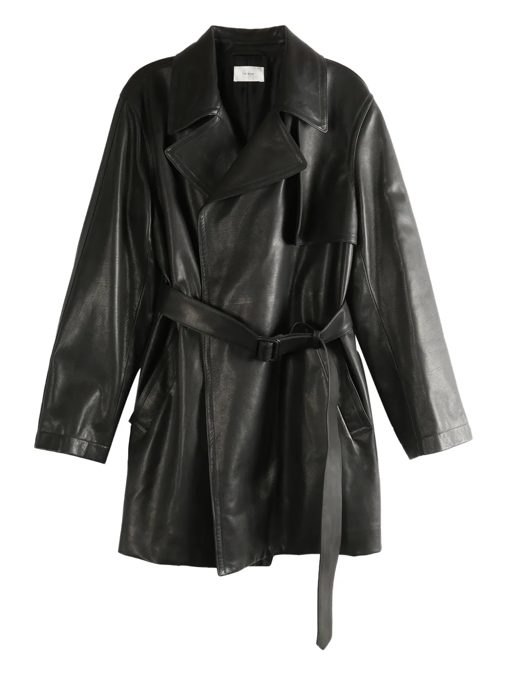The Row Belted Leather Trench Coat In Black