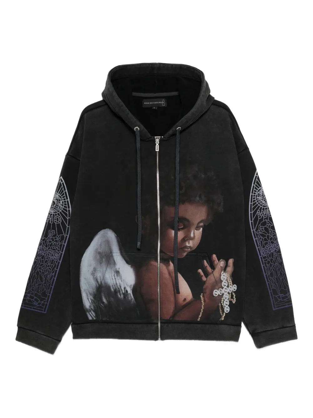 Who Decides War Sacred Being zip-up graphic hoodie - Grigio