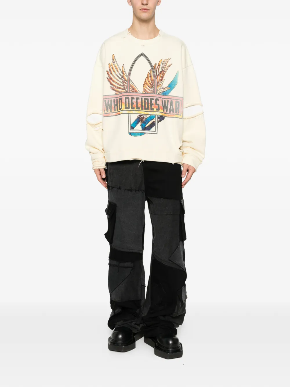 Who Decides War Ribbon Tour distressed sweatshirt - Geel