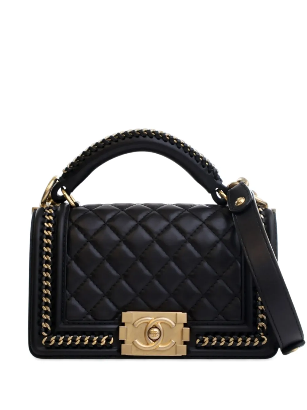 CHANEL Pre-Owned 2016-2017 Small Calfskin Chain Around Boy Top Handle Flap satchel - Nero