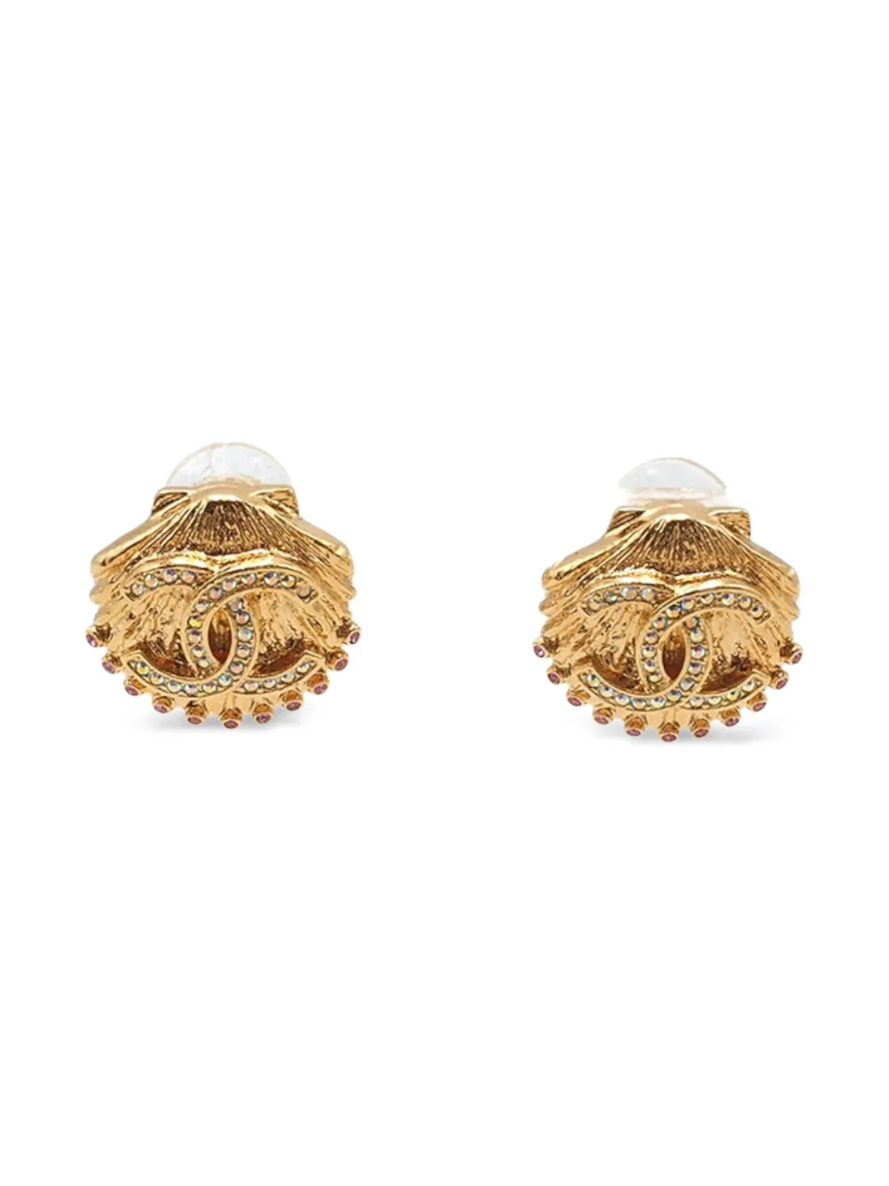CHANEL Pre-Owned 2023 CC Gold Plated Rhinestone Shell Clip On Earrings costume earrings - Oro