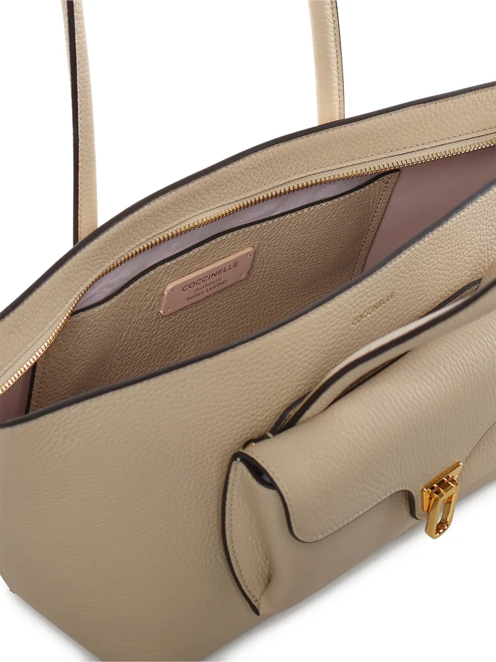 Coccinelle Leren shopper met externe zak Beige