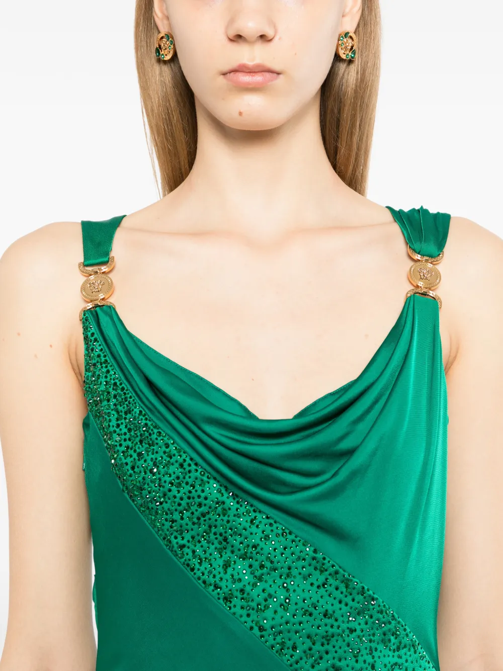 Versace Jersey gedrapeerde avondjurk Groen