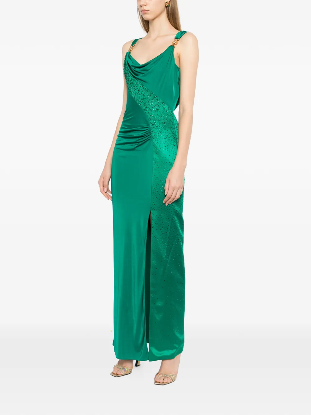 Versace Jersey gedrapeerde avondjurk Groen