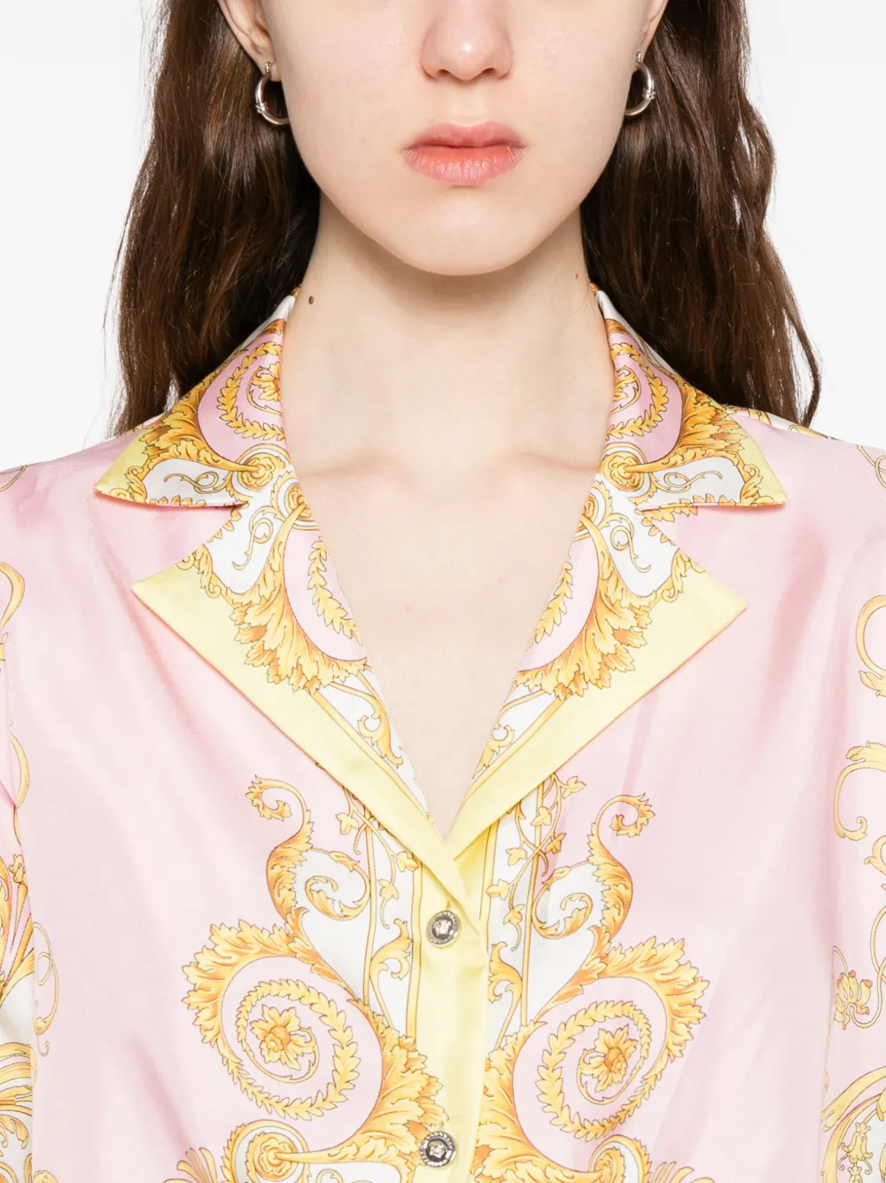 Versace Zijden twill blouse met print Roze