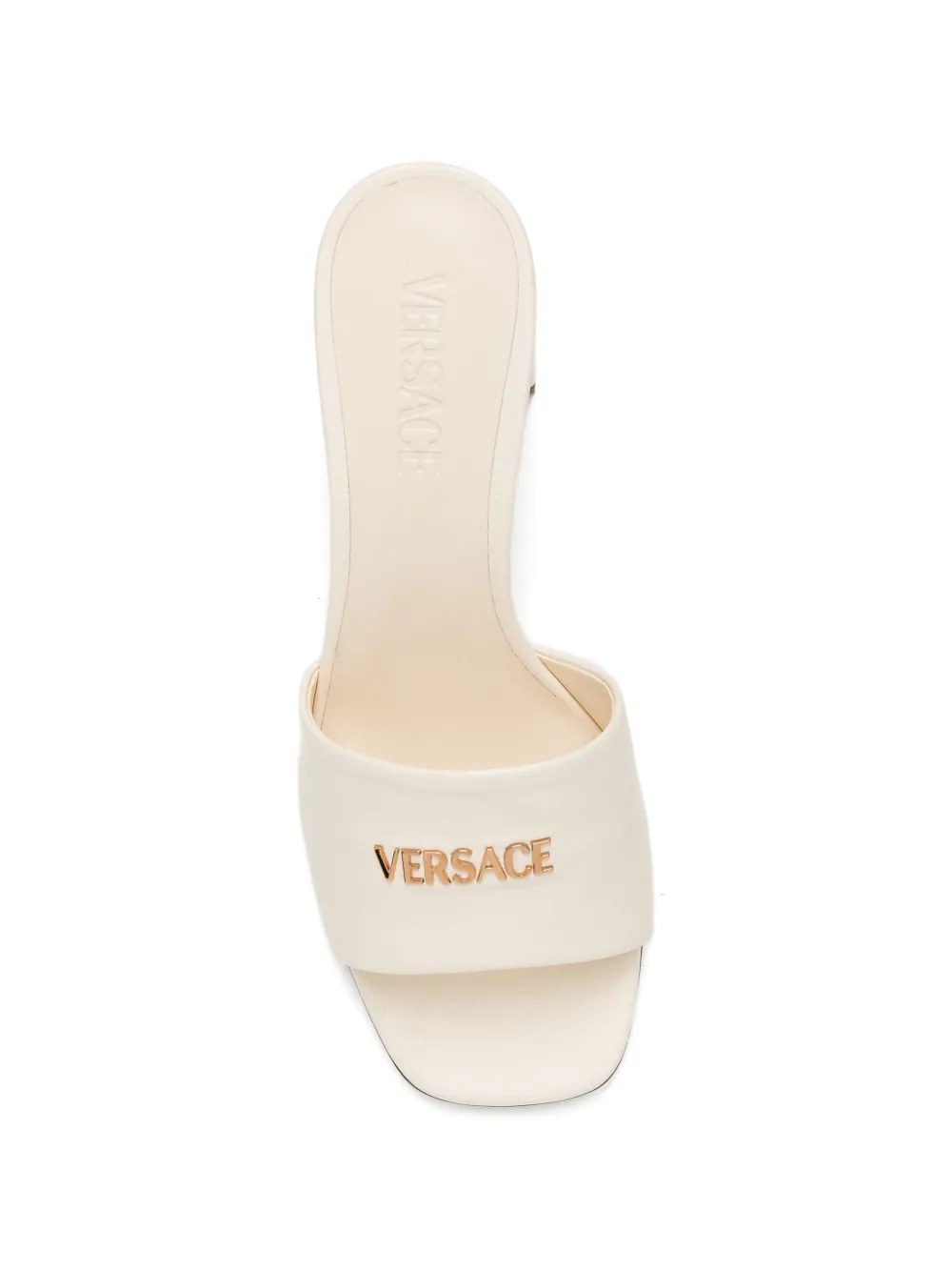 Versace 50 mm sandalen met logo-reliëf Beige