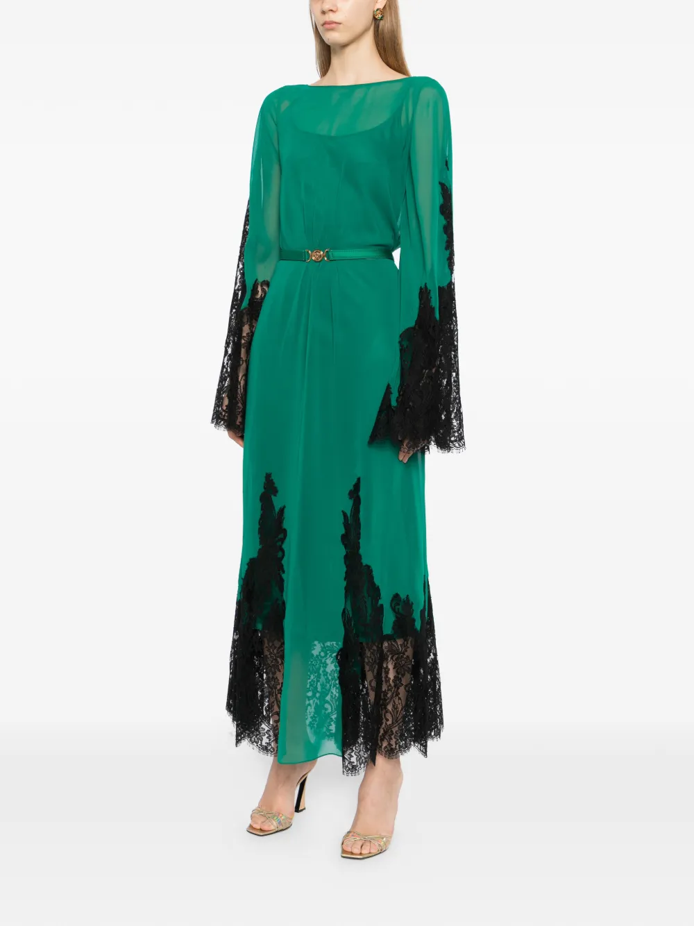 Versace Georgette maxi-jurk Groen