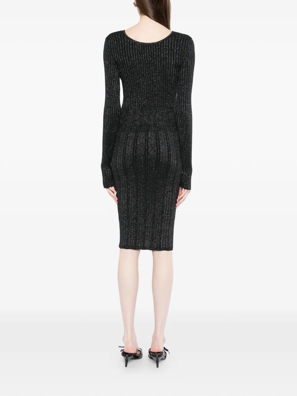 Versace Ribgebreide midi-jurk van lurexblend Zwart