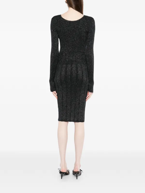 lurex knit midi dress Versace lurex-blend Ribbed | Black retro dress