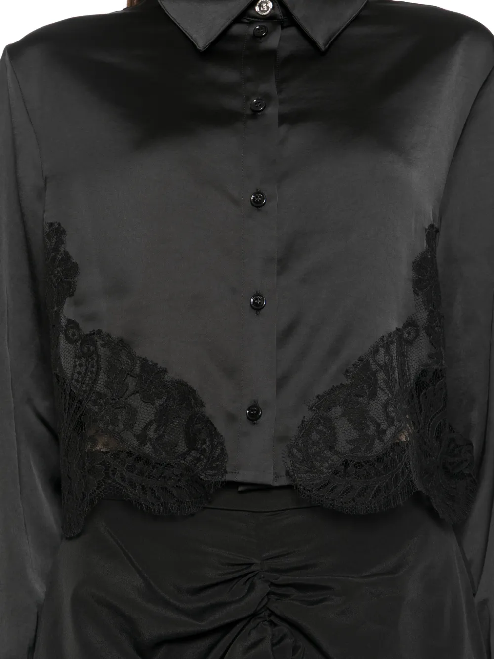 Versace Satijnen blouse met kanten afwerking Zwart